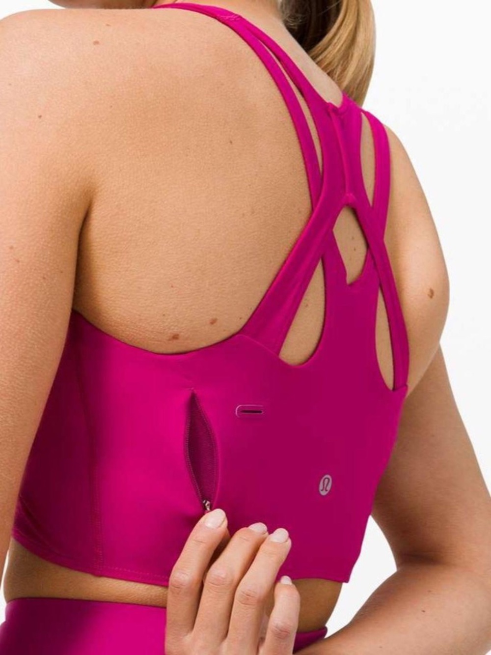 Lululemon crop tank sports bra zip pocket with headphone cable port